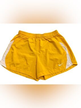 Nike Women's Yellow Athletic Running Shorts with White Panels